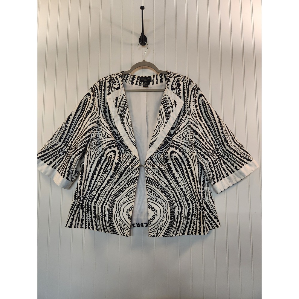 Focus 2000 Woman Black White Paisley Print Blazer Jacket Hook Eye Size 18W